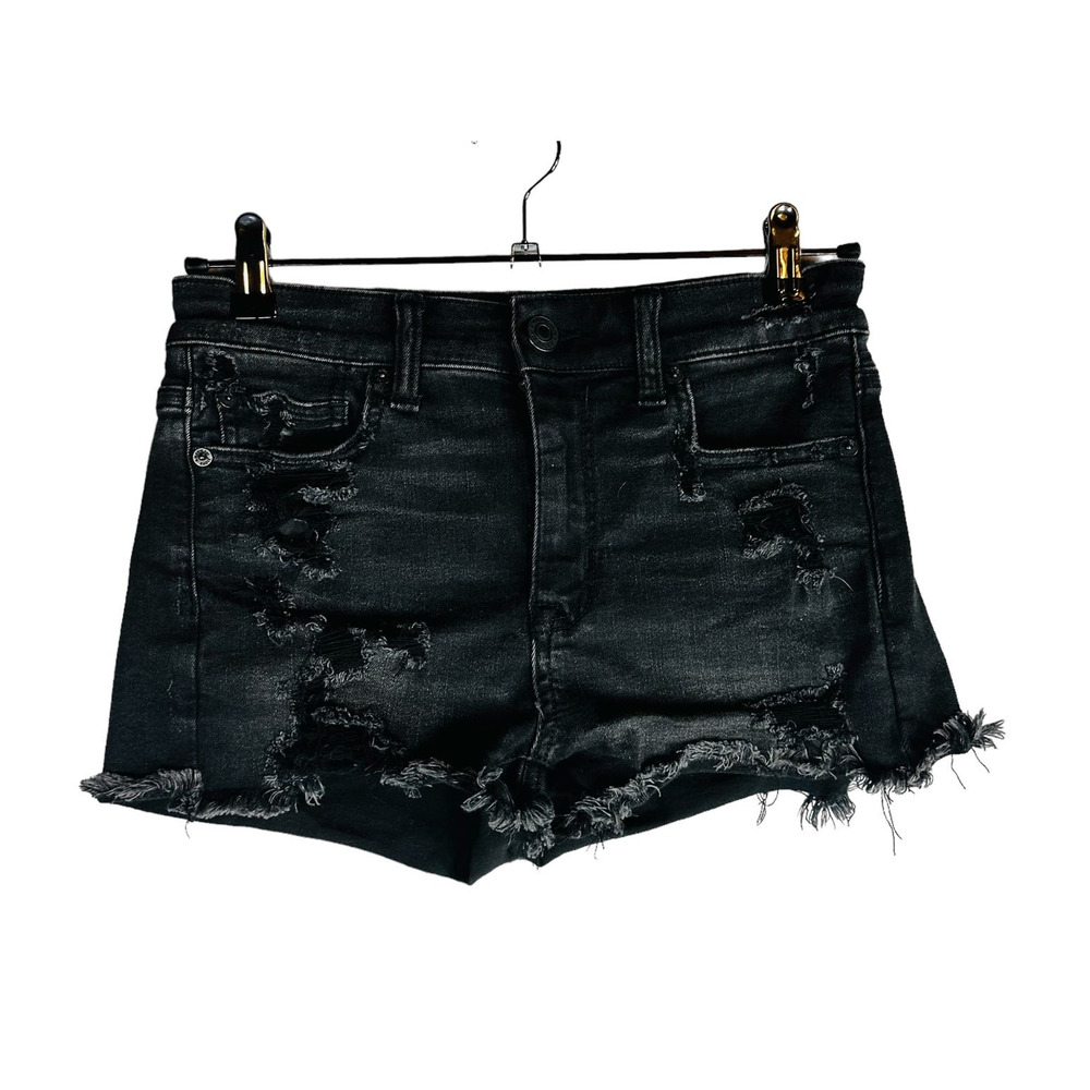 American Eagle Womans Sz 4 Hi-Rise Shortie Shorts Black Pockets Stretch‎